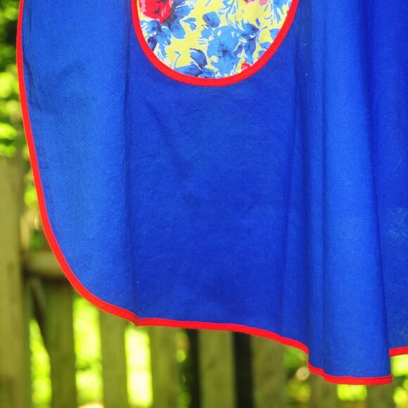 VTG 60s 70s REVERSIBLE Fancy Bright Floral Print Hostess Apron Semi-Circle Shape - Picture 10 of 11